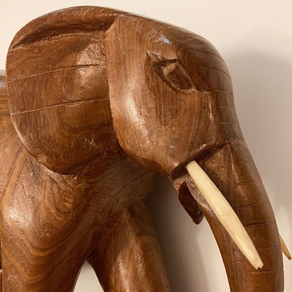 Vintage Artisan Made Hand Carved Africana Kenyan Solid Wood Elephant Pair - Picture 8 of 10